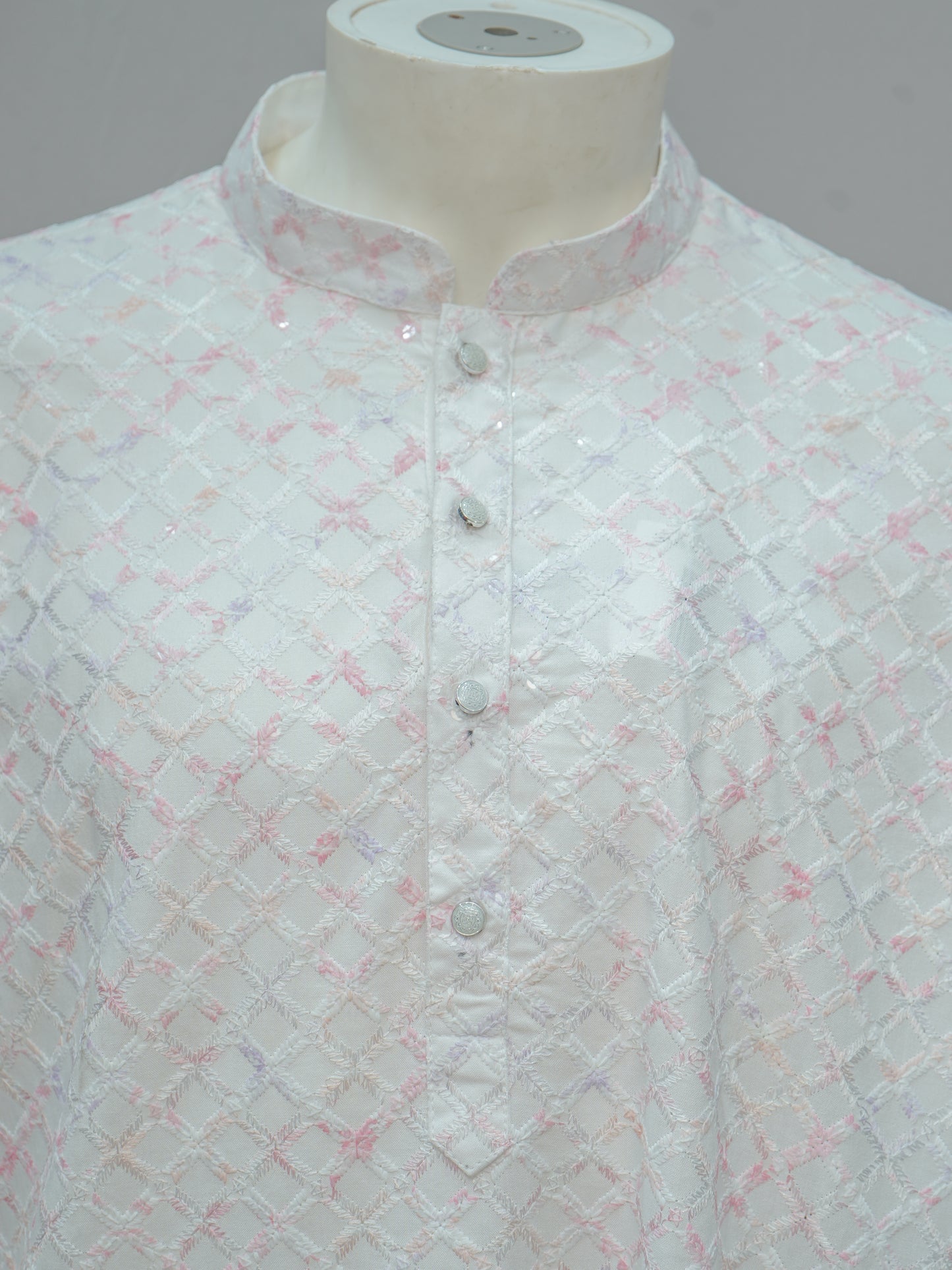 Men's White Kurta with Multicolor Floral Embroidery - Festive Wear