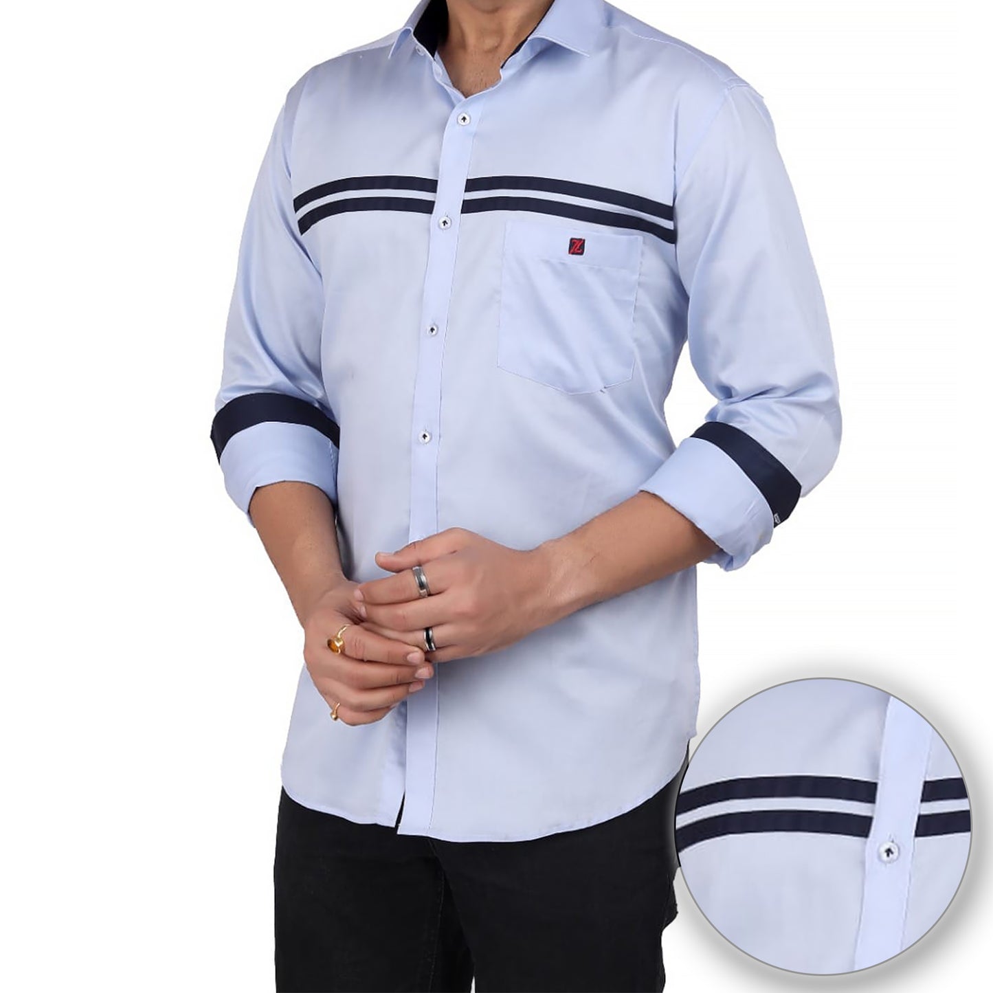 Light Blue Shirt with Navy Stripes