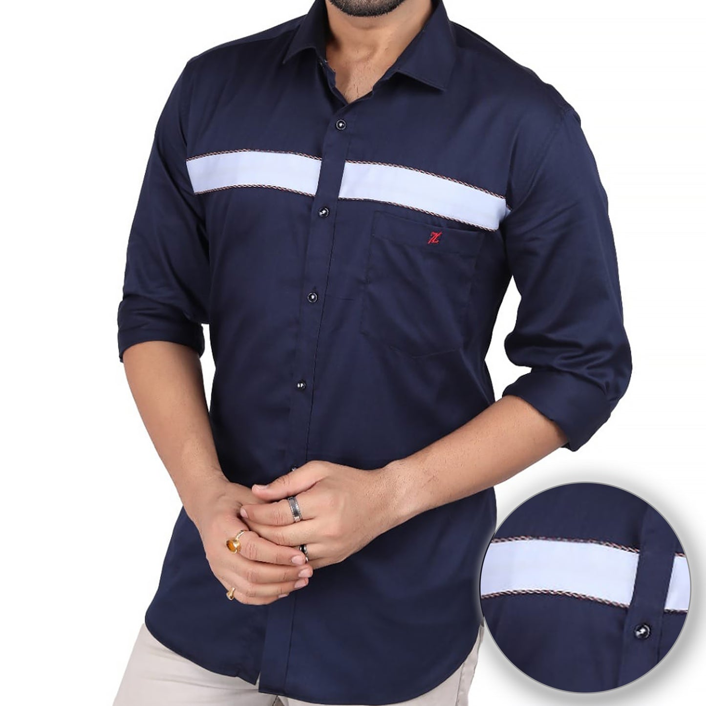 Navy Blue Shirt with White Accent Stripe