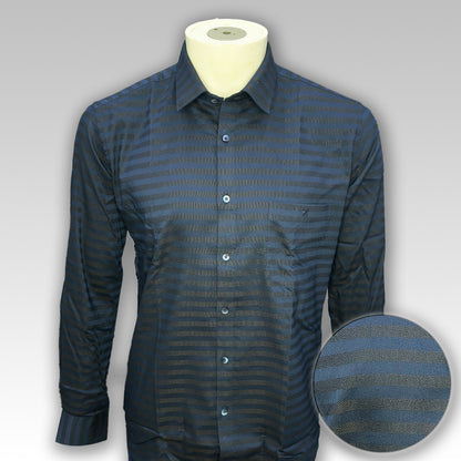 Navy Shirt with Gray Stripes - Elegant Formal Wear