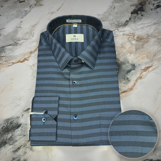 Gray and Light Blue Striped Shirt - Premium Formal Wear