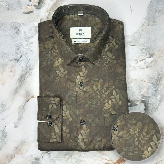 Brown Leaf Pattern Shirt - Modern Botanical Design