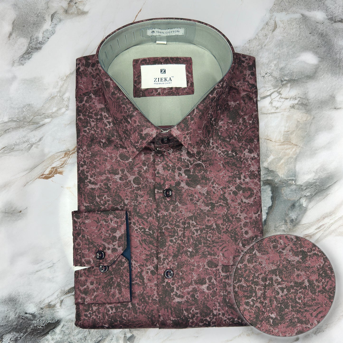 Maroon & Black Textured Cotton Shirt