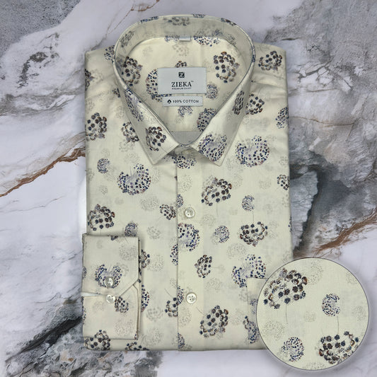 Men's Off-White Floral Cotton Shirt