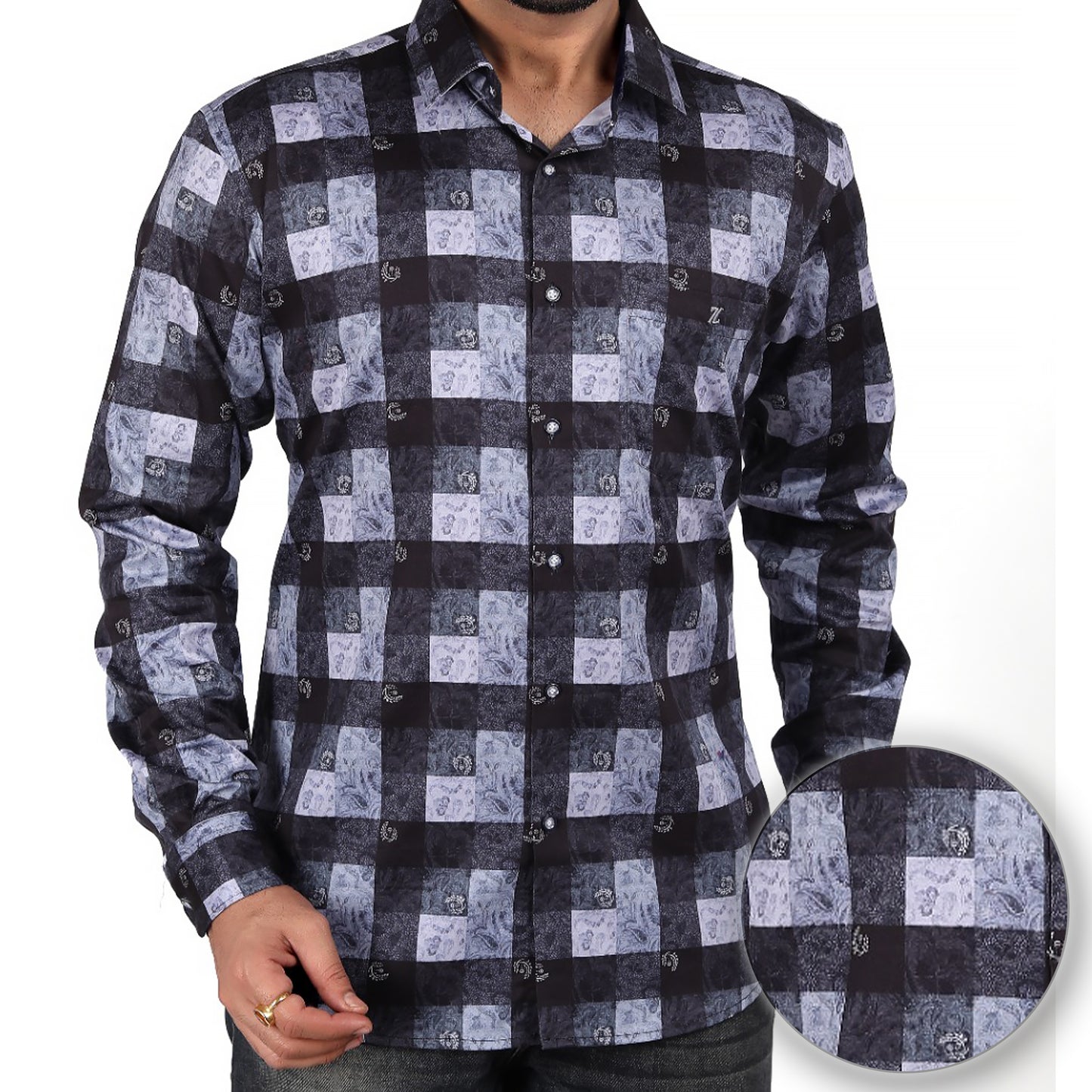 Men's Navy & Light Blue Checkered Cotton Shirt