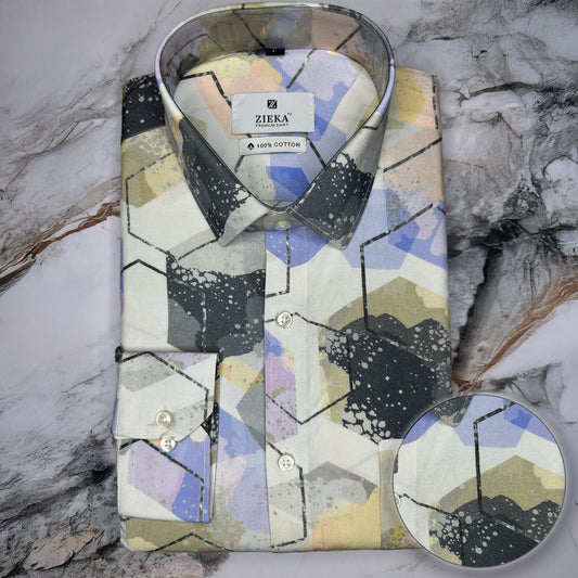 Men's Abstract Multicolor Printed Cotton Shirt