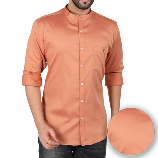 Men's Peach Mandarin Collar Shirt