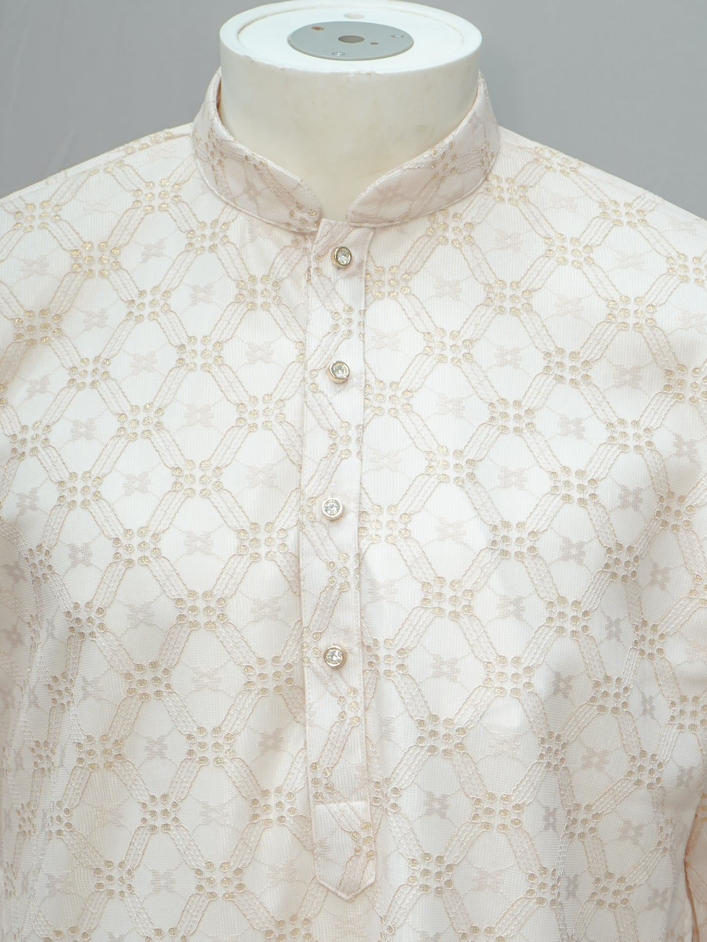 Men's Beige Floral Lattice Kurta