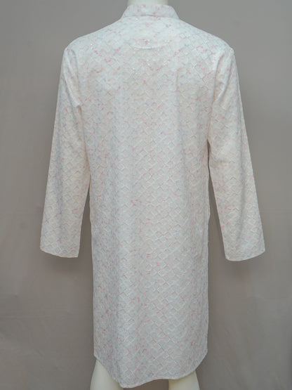 Men's White Kurta with Multicolor Floral Embroidery - Festive Wear