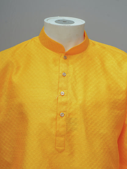 Men's Yellow Diamond Weave Festive Cotton Kurta