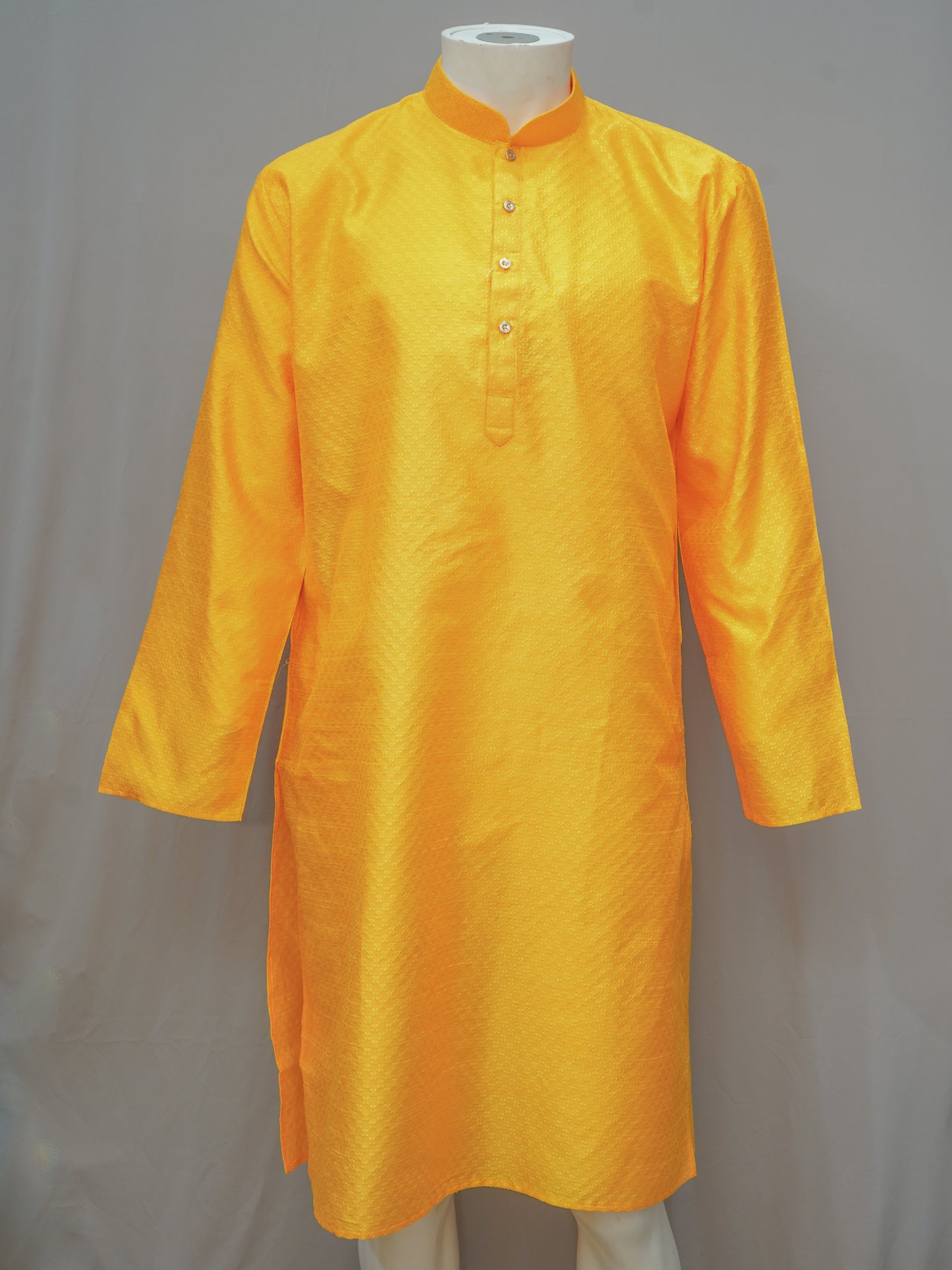 Men's Yellow Diamond Weave Festive Cotton Kurta