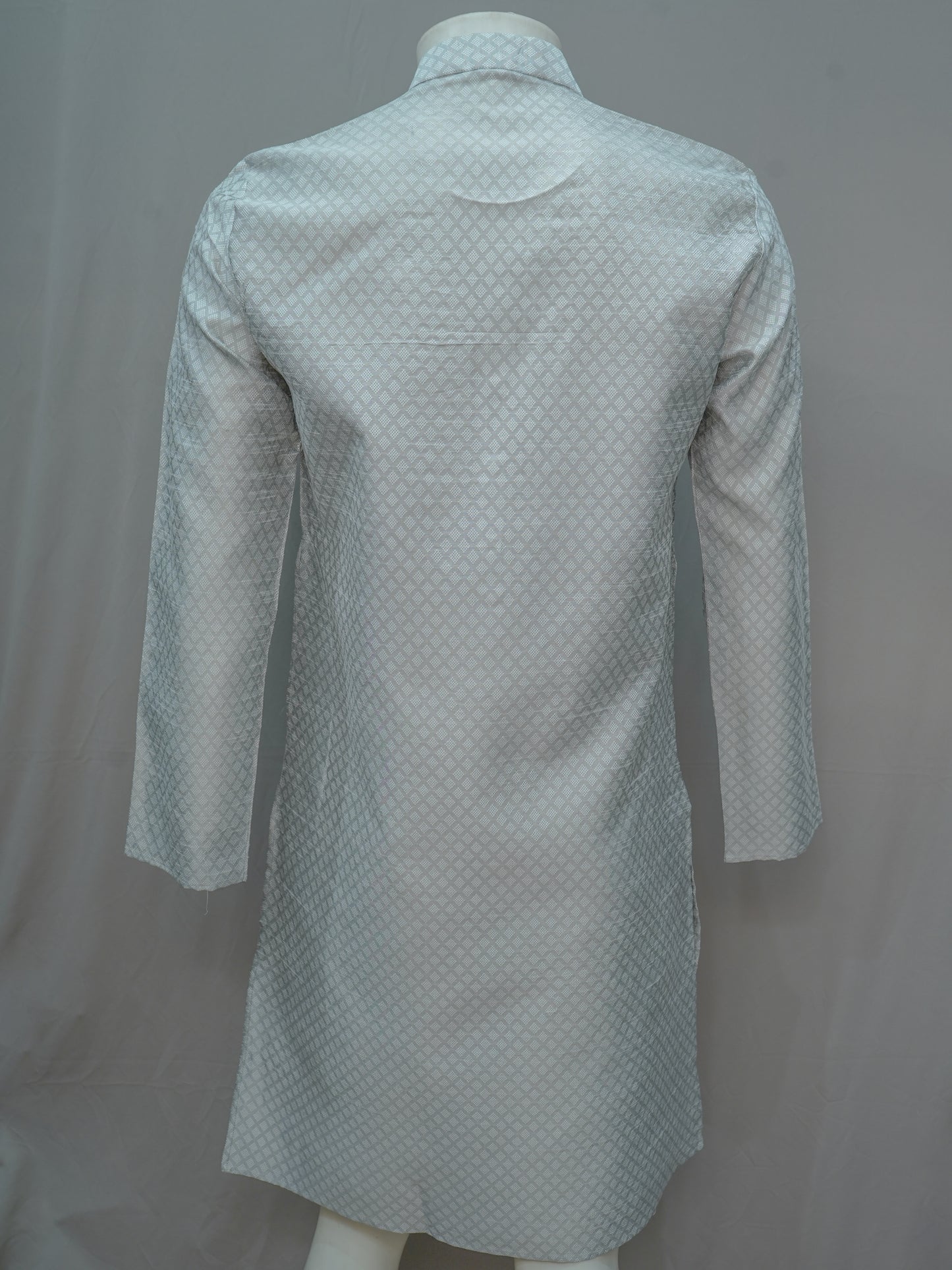 Men's Grey Diamond Weave Cotton Kurta - Everyday Ethnic Wear