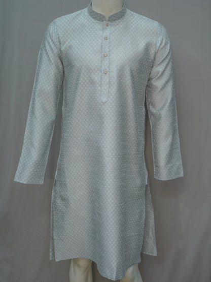 Men's Grey Diamond Weave Cotton Kurta - Everyday Ethnic Wear