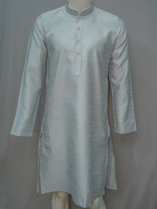 Men's Grey Diamond Weave Cotton Kurta - Everyday Ethnic Wear