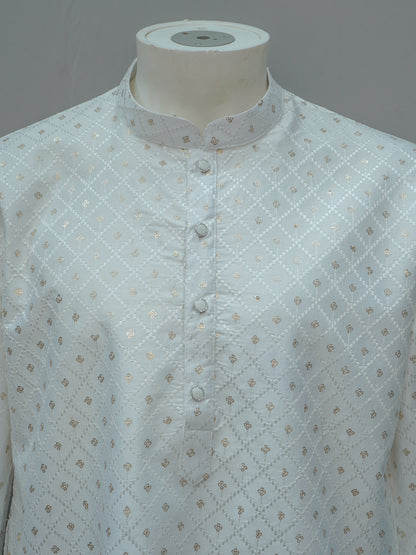 Men's Pearl White Embroidered Kurta