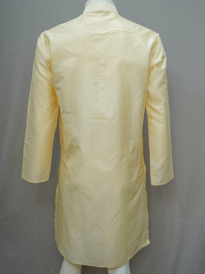 Men's Cream Diamond Weave Cotton Kurta - Festive Wear