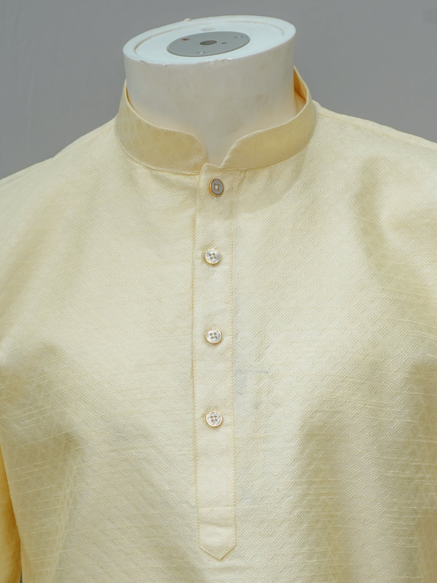 Men's Cream Diamond Weave Cotton Kurta - Festive Wear