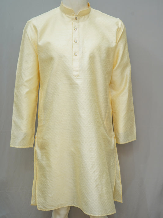 Men's Cream Diamond Weave Cotton Kurta - Festive Wear