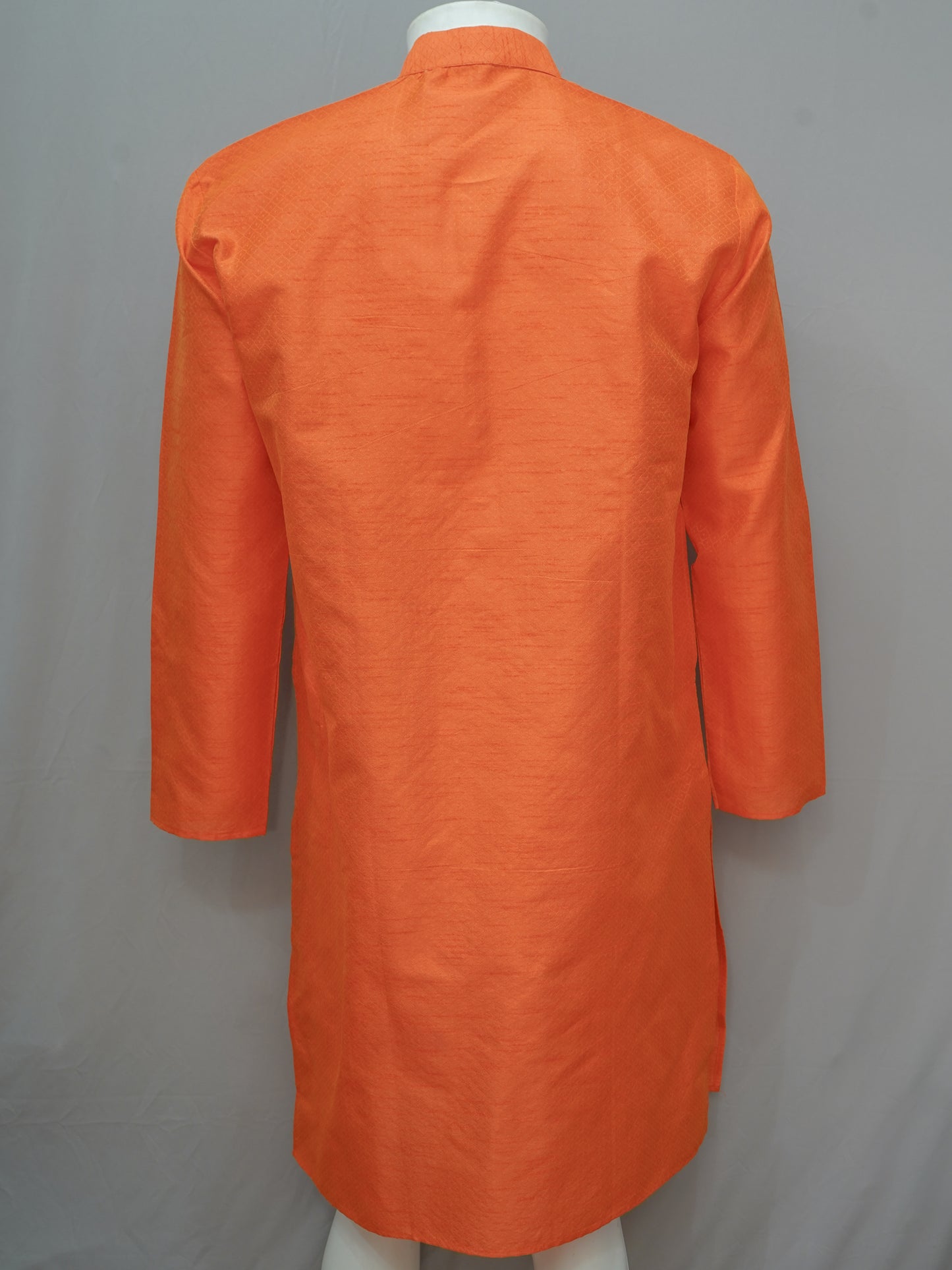 Men's Vibrant Orange Diamond Weave Cotton Kurta - Festive Wear