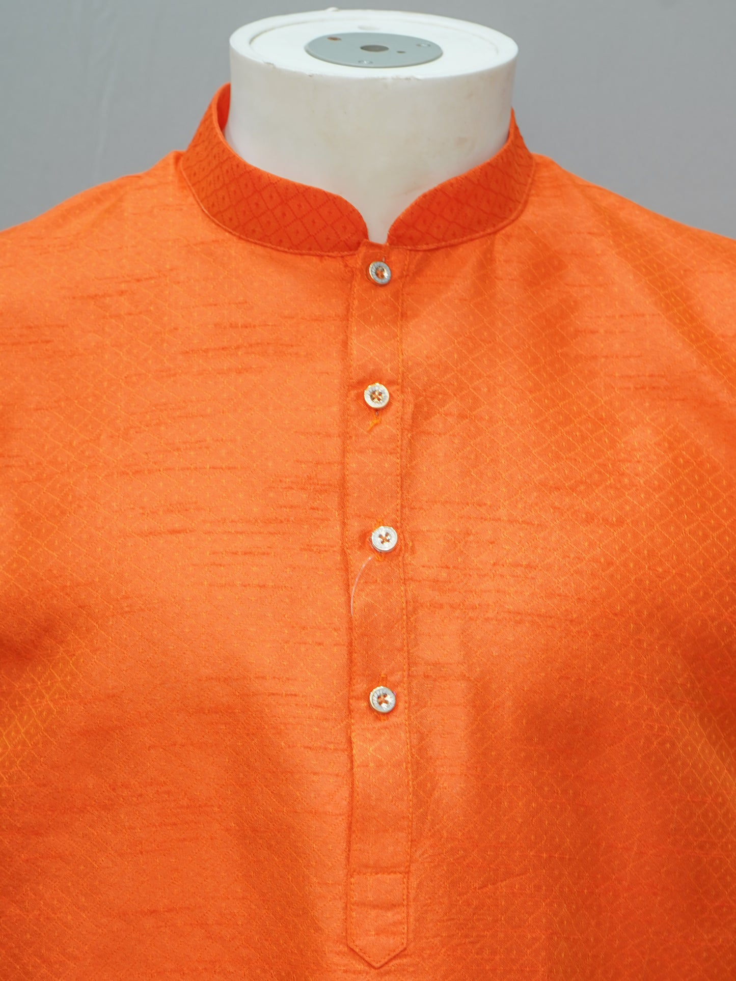 Men's Vibrant Orange Diamond Weave Cotton Kurta - Festive Wear