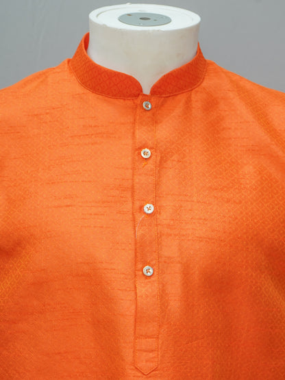 Men's Vibrant Orange Diamond Weave Cotton Kurta - Festive Wear