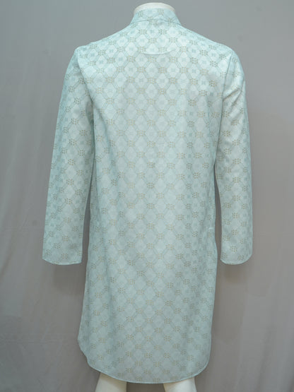 Men's Pista Green Floral Lattice Kurta