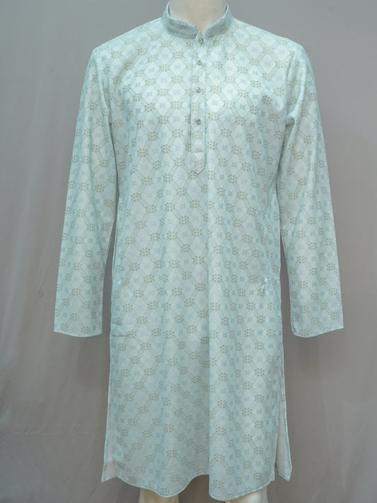 Men's Pista Green Floral Lattice Kurta