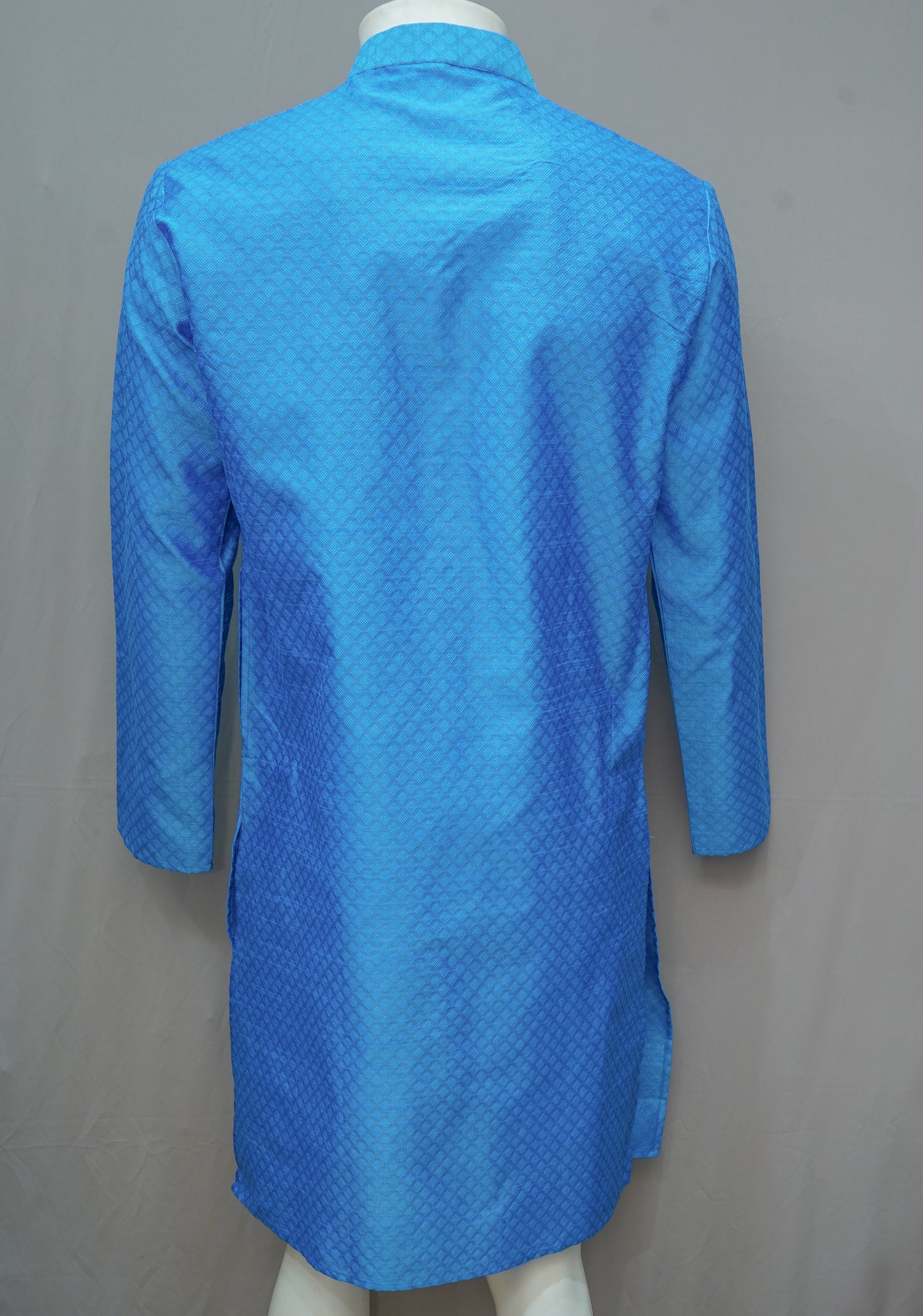 Men's Vibrant Blue Diamond Weave Cotton Kurta - Festive Wear