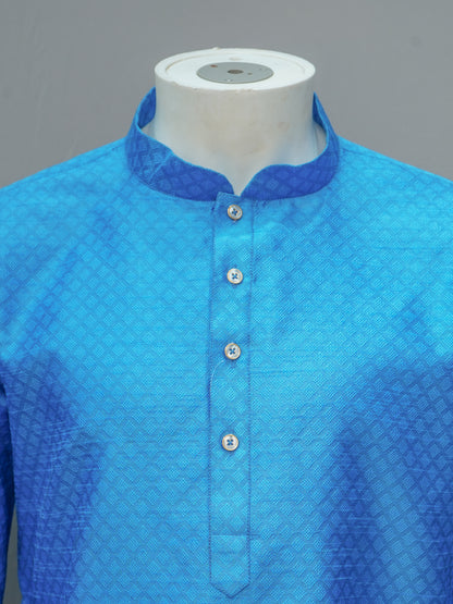 Men's Vibrant Blue Diamond Weave Cotton Kurta - Festive Wear