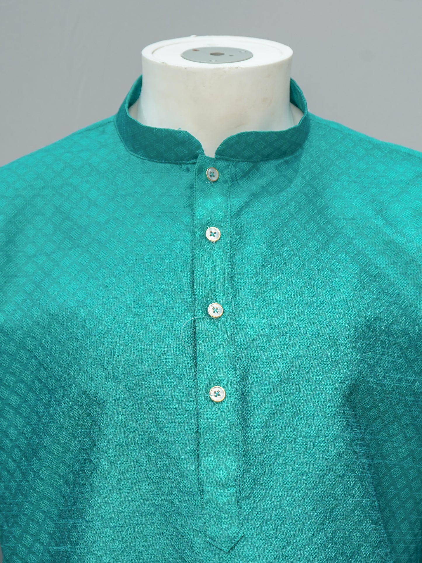 Men's Vibrant Green Diamond Weave Cotton Kurta - Festive Wear