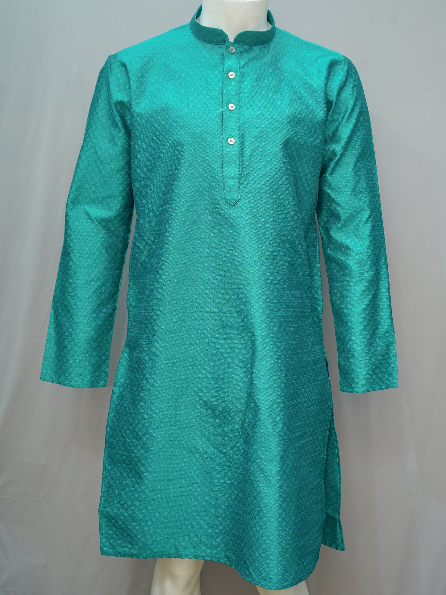 Men's Vibrant Green Diamond Weave Cotton Kurta - Festive Wear