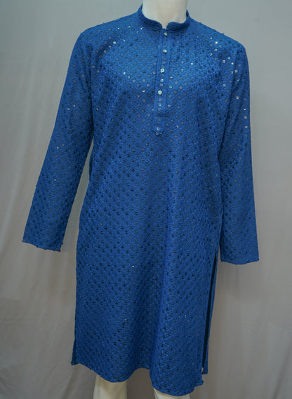 Men's Navy Blue Chikankari Embroidered Kurta