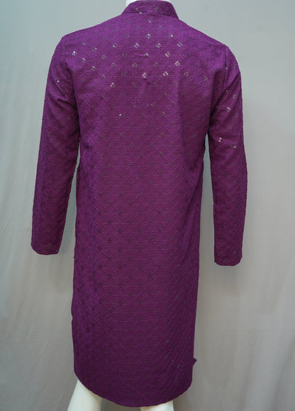 Men's Purple Chikankari Embroidered Kurta