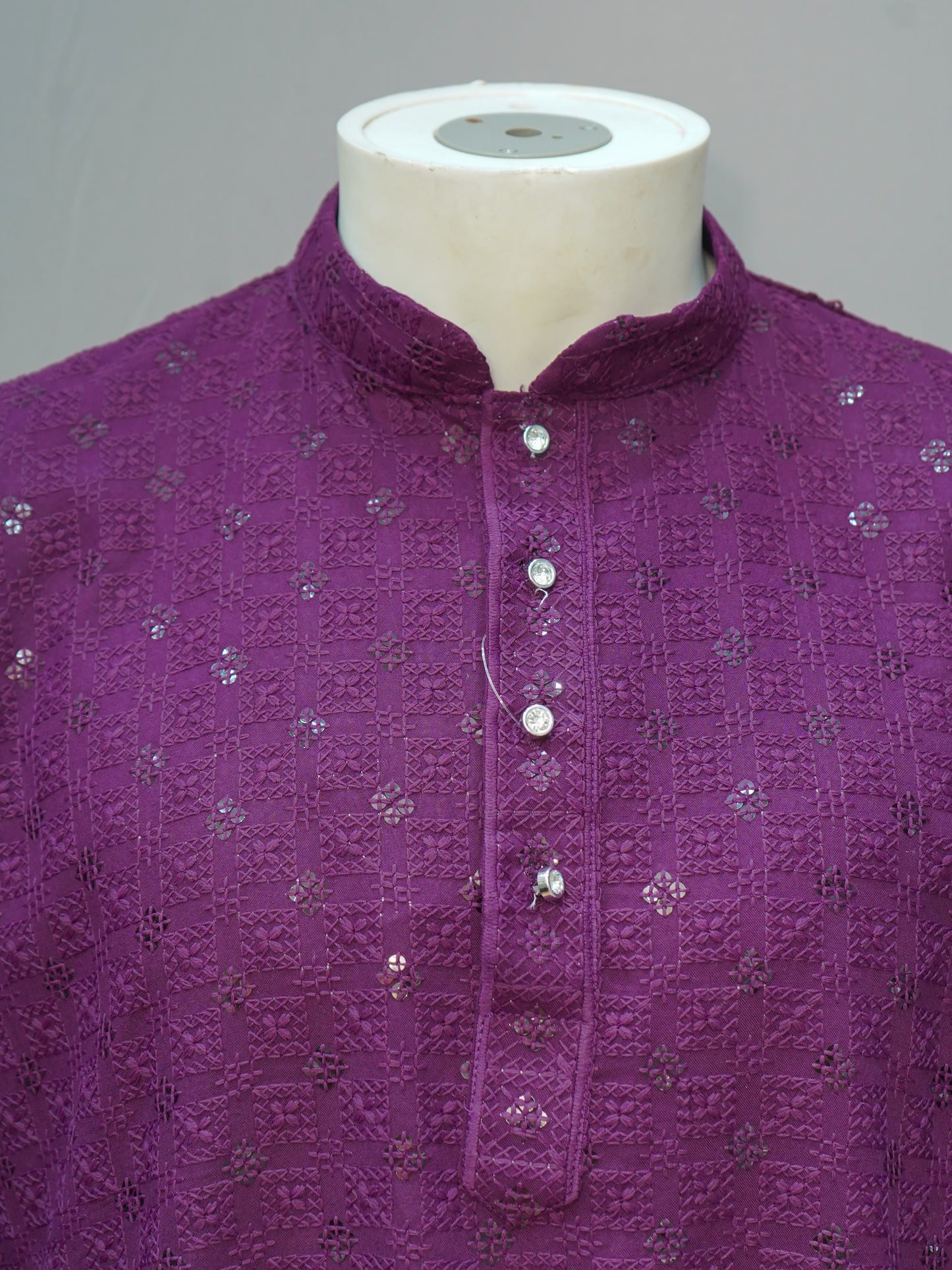 Men's Purple Chikankari Embroidered Kurta