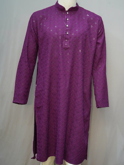 Men's Purple Chikankari Embroidered Kurta