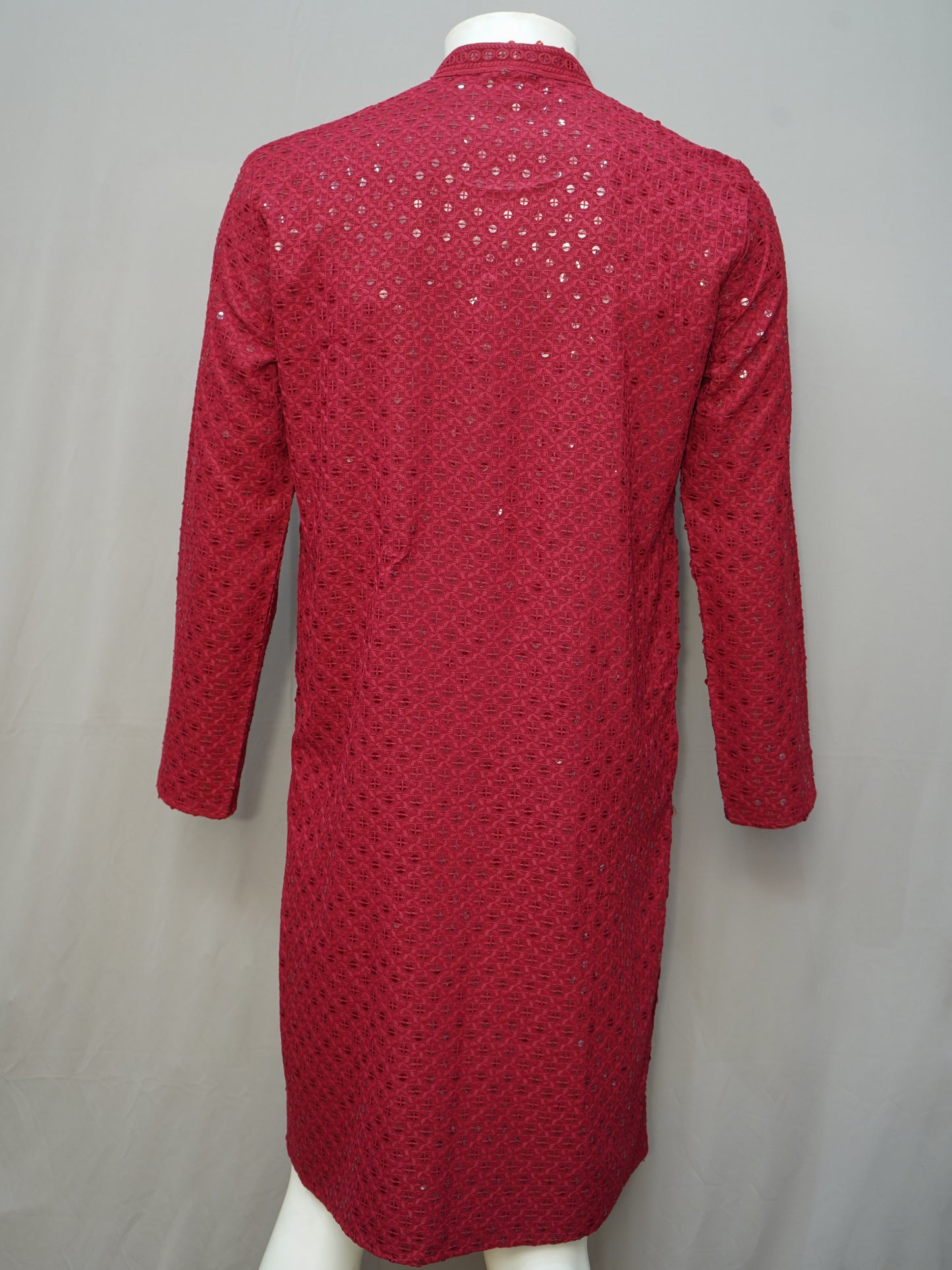 Men's Red Chikankari Embroidered Kurta - Festive Wear