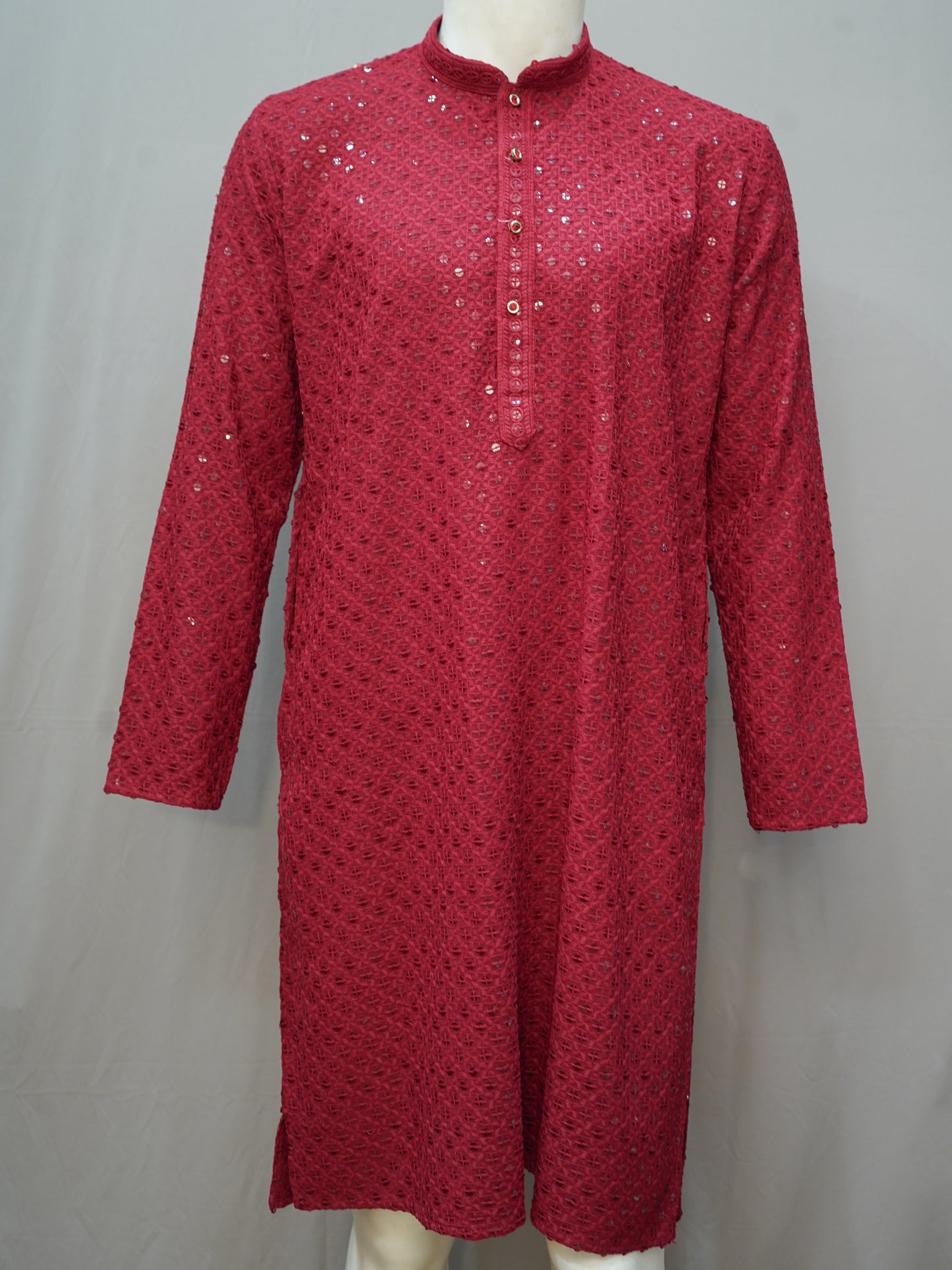 Men's Red Chikankari Embroidered Kurta - Festive Wear