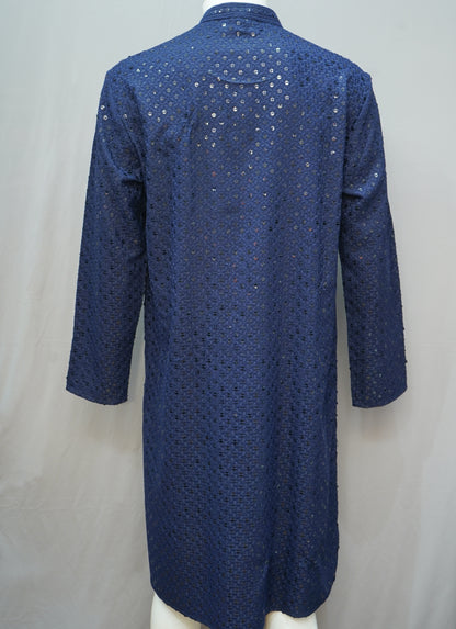 Men's Dark Blue Chikankari Embroidered Kurta