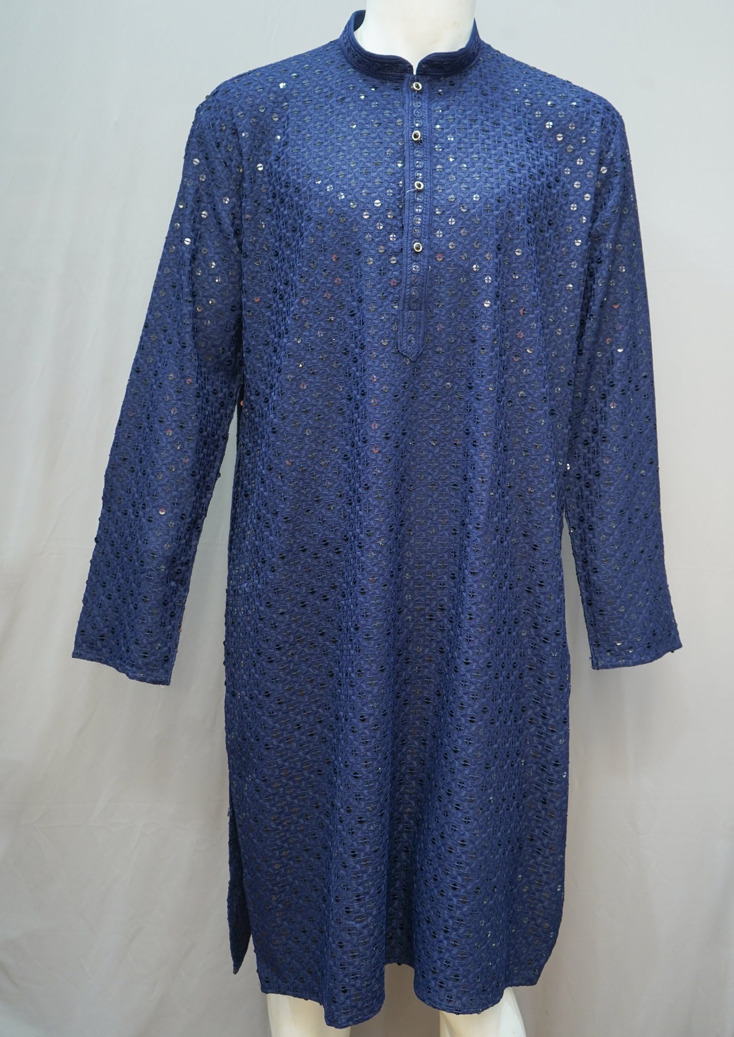 Men's Dark Blue Chikankari Embroidered Kurta