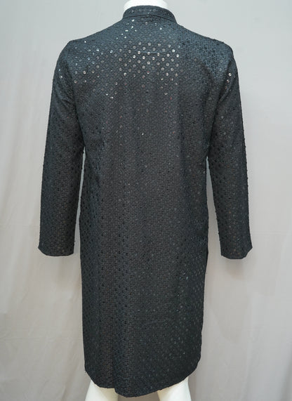 Men's Black Chikankari Embroidered Kurta - Festive Wear