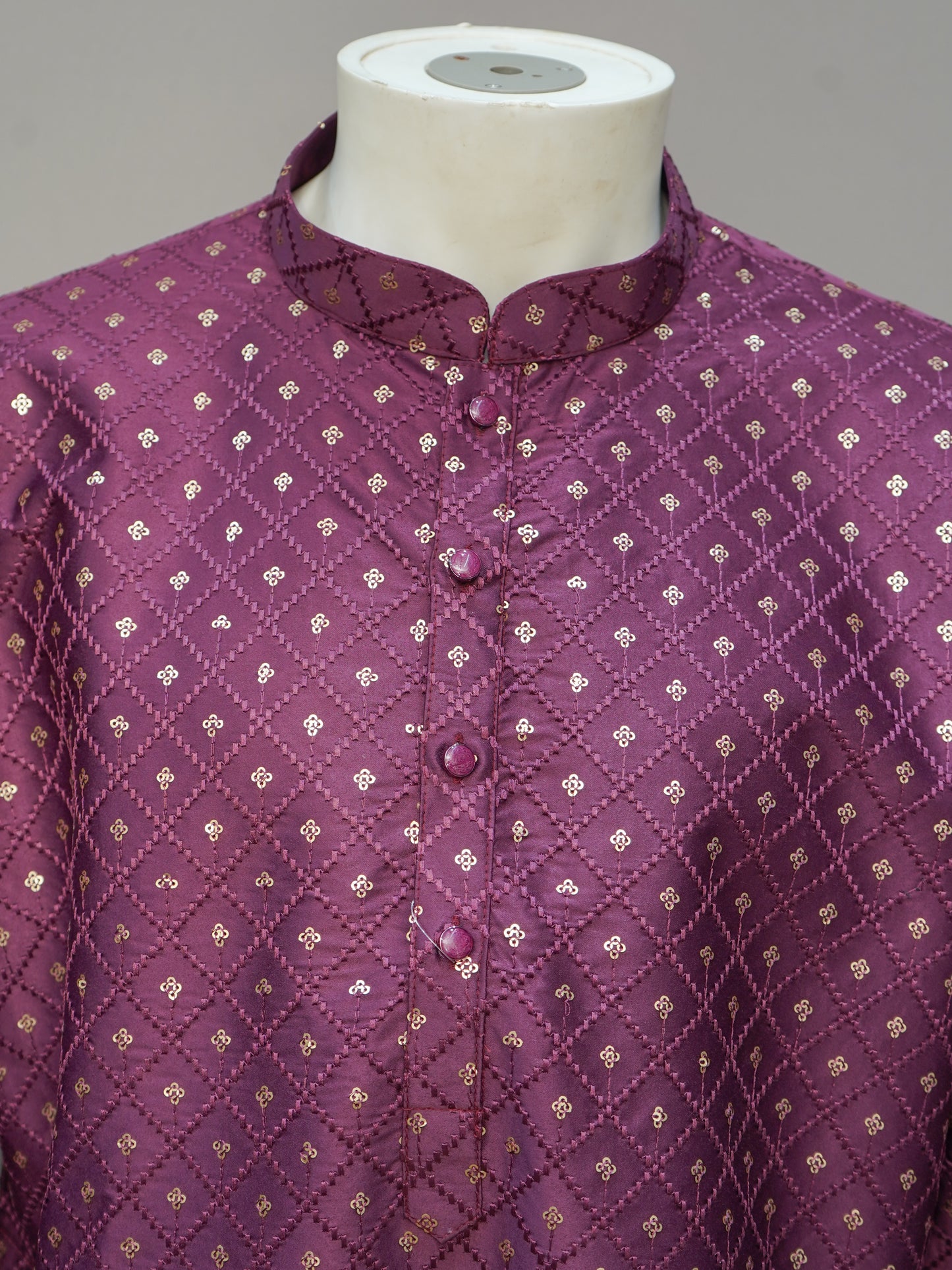 Men's Dark Purple Embroidered Kurta