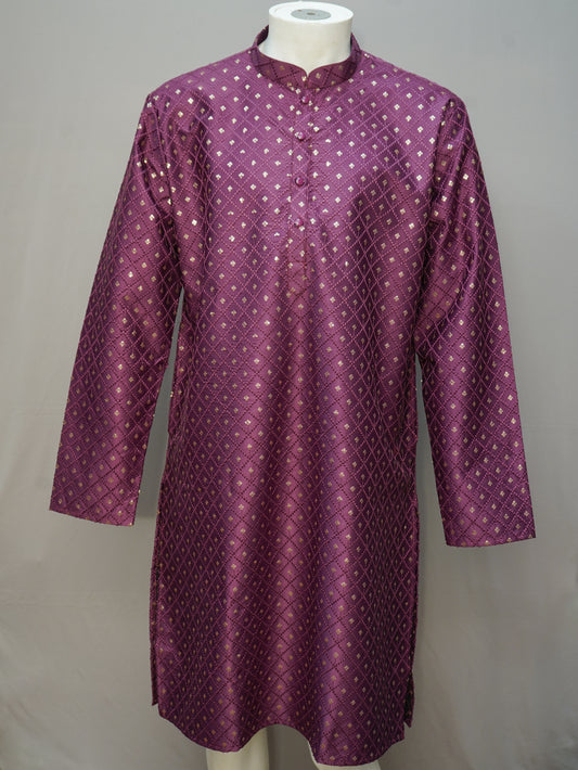 Men's Dark Purple Embroidered Kurta