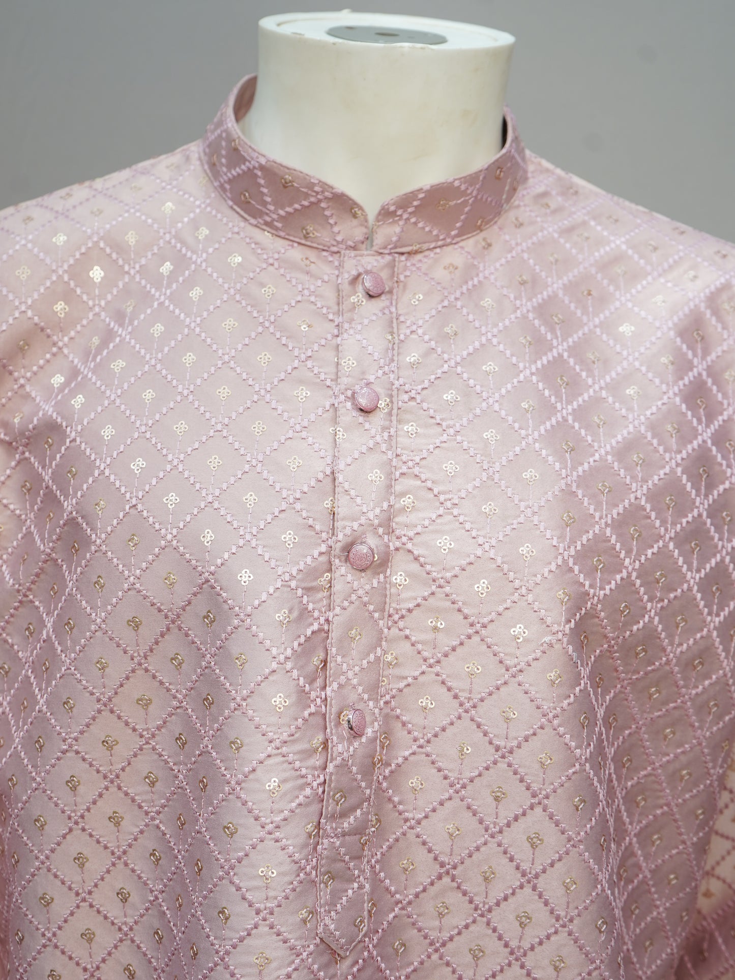 Men's Onion Pink Embroidered Kurta