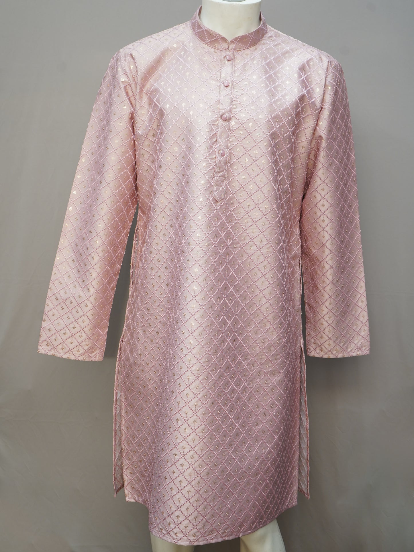 Men's Onion Pink Embroidered Kurta