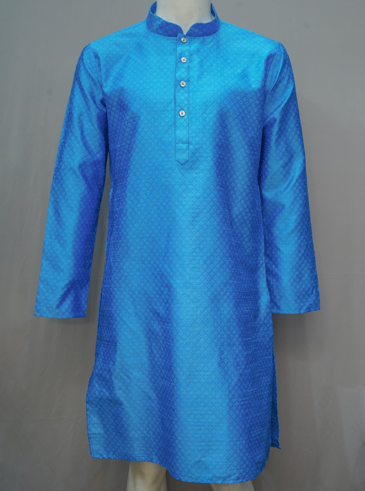 Men's Vibrant Blue Diamond Weave Cotton Kurta - Festive Wear