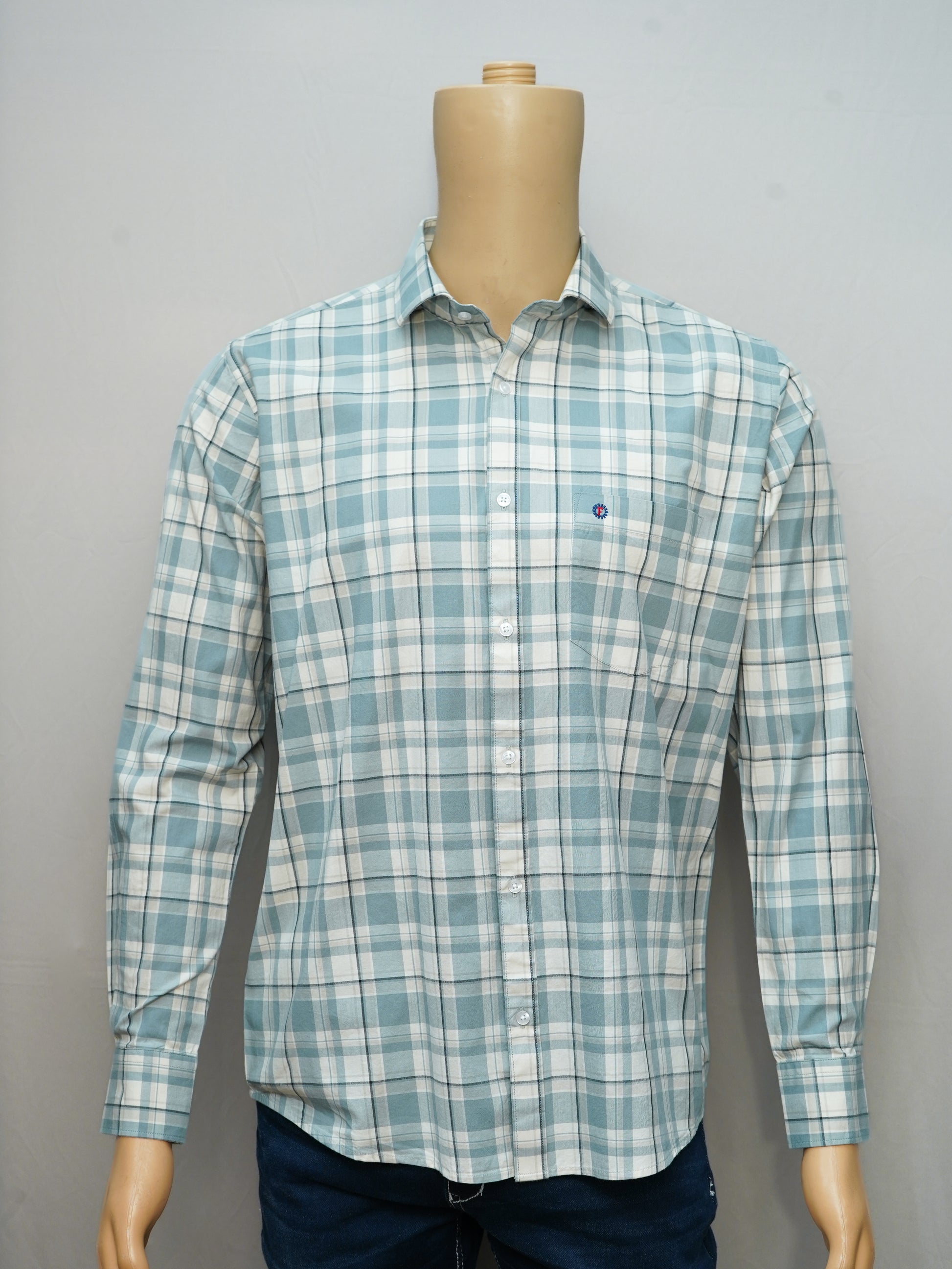 Mint Green and White Check Shirt front view