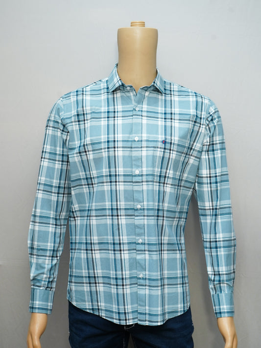 Aqua Blue Check Shirt for Men with Classic Pattern