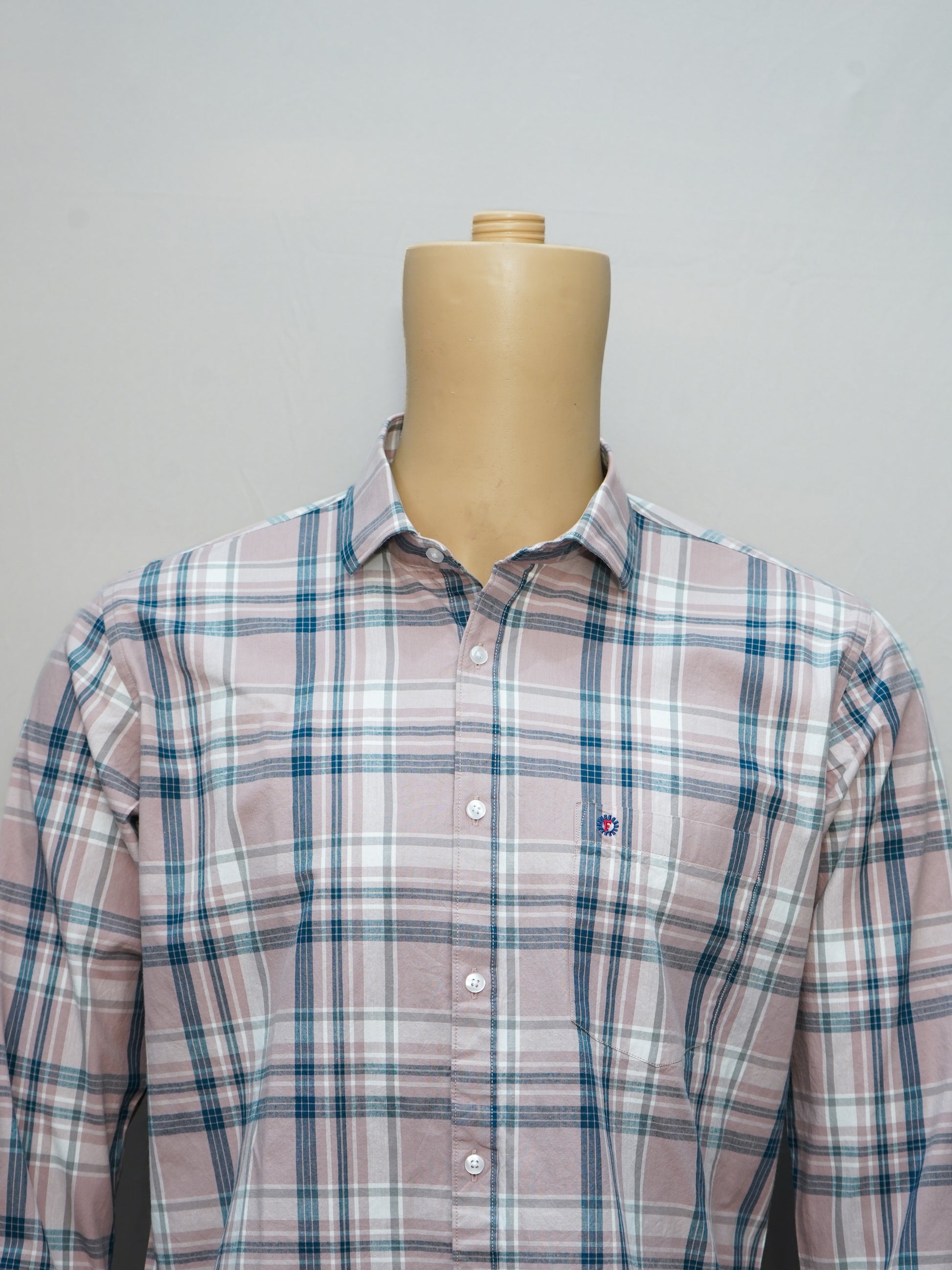 Close-up of Pink and Blue Check Cotton Shirt for Men showcasing the check pattern and premium cotton fabric.