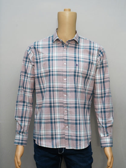 Front view of the Pink and Blue Check Cotton Shirt for Men, styled for casual and semi-formal occasions.