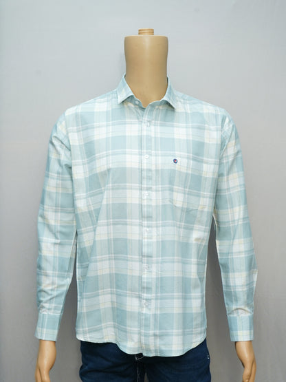 Front view of a mint green check shirt for men with stylish design.